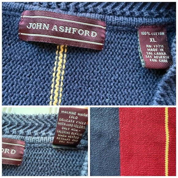 Vintage 90s Color Block Sweater Size XL Striped Navy Red V-neck Preppy Rugby - Picture 5 of 9